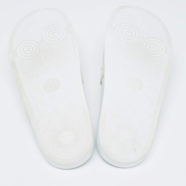 Pre Owned Gucci White Rubber Flat Slides Size 39