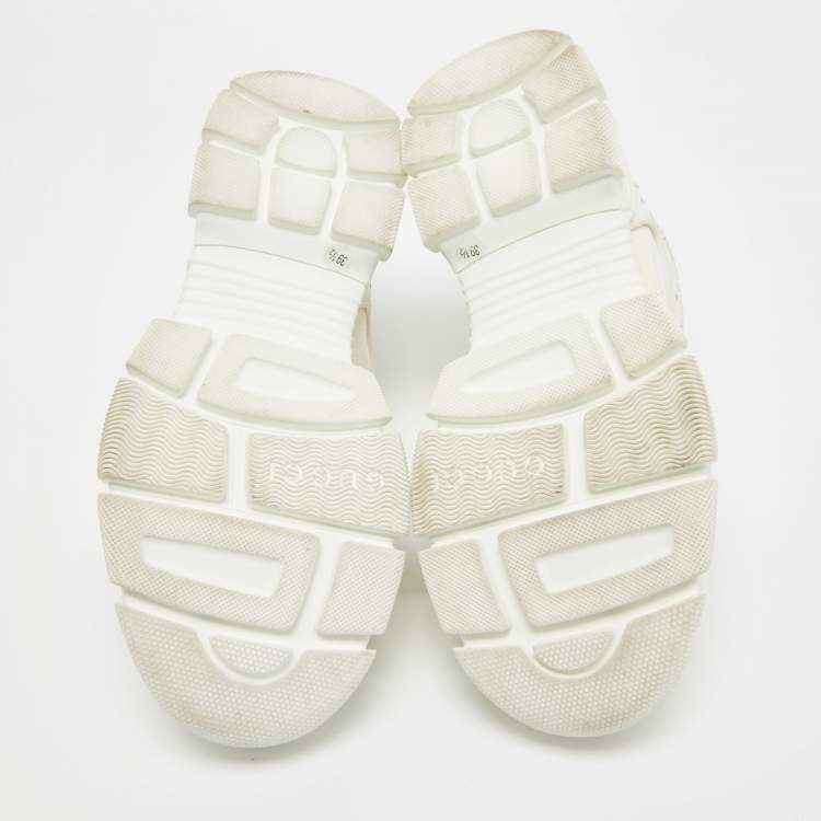 Pre Owned Gucci White/Cream Canvas Leather Flashtrek Sneakers Size 39.5