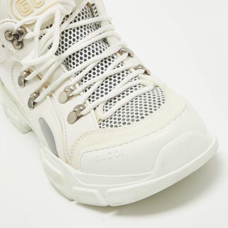 Pre Owned Gucci White/Cream Canvas Leather Flashtrek Sneakers Size 39.5