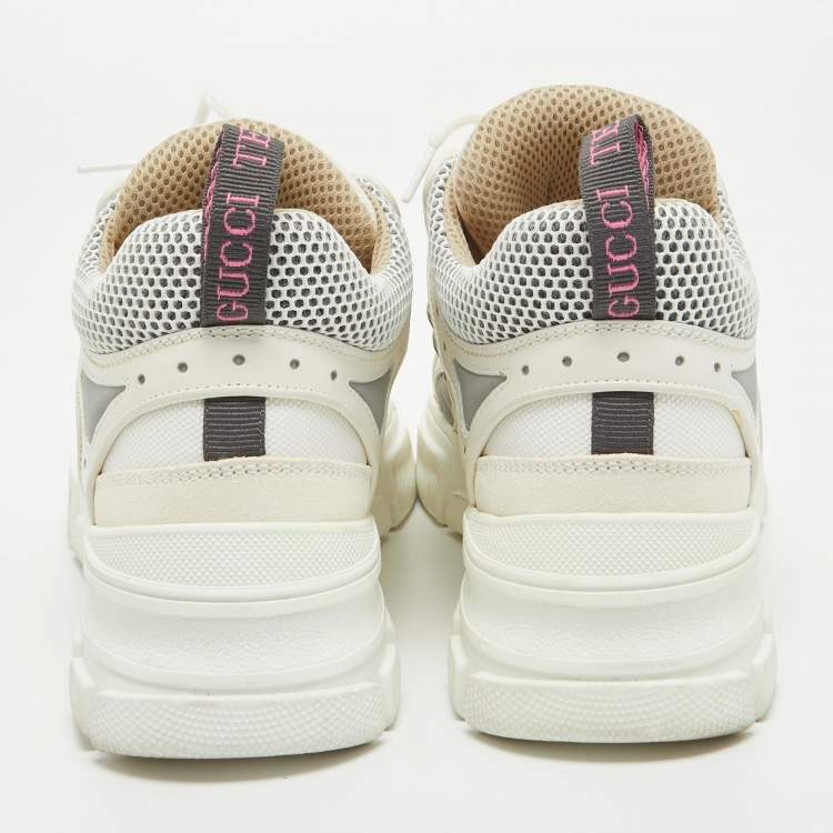 Pre Owned Gucci White/Cream Canvas Leather Flashtrek Sneakers Size 39.5