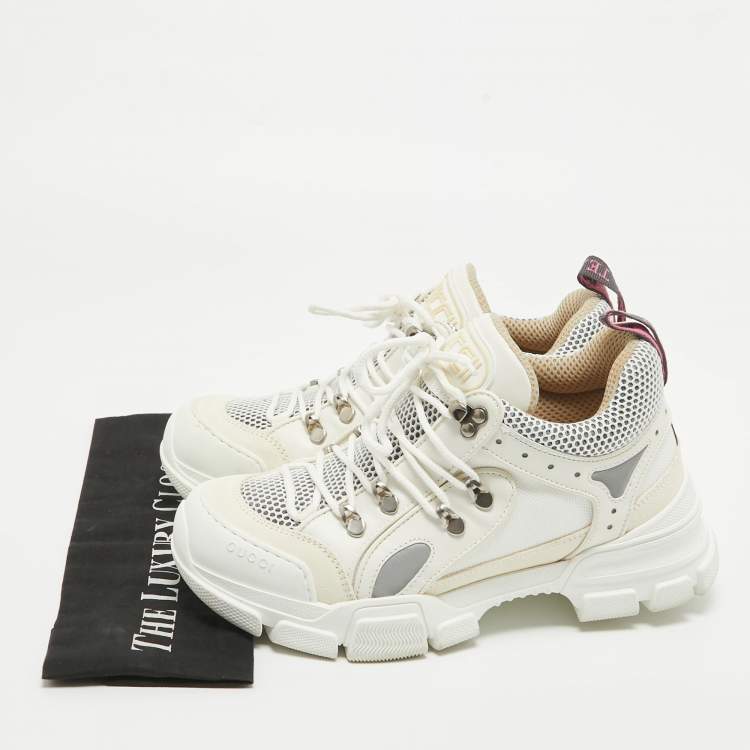 Pre Owned Gucci White/Cream Canvas Leather Flashtrek Sneakers Size 39.5