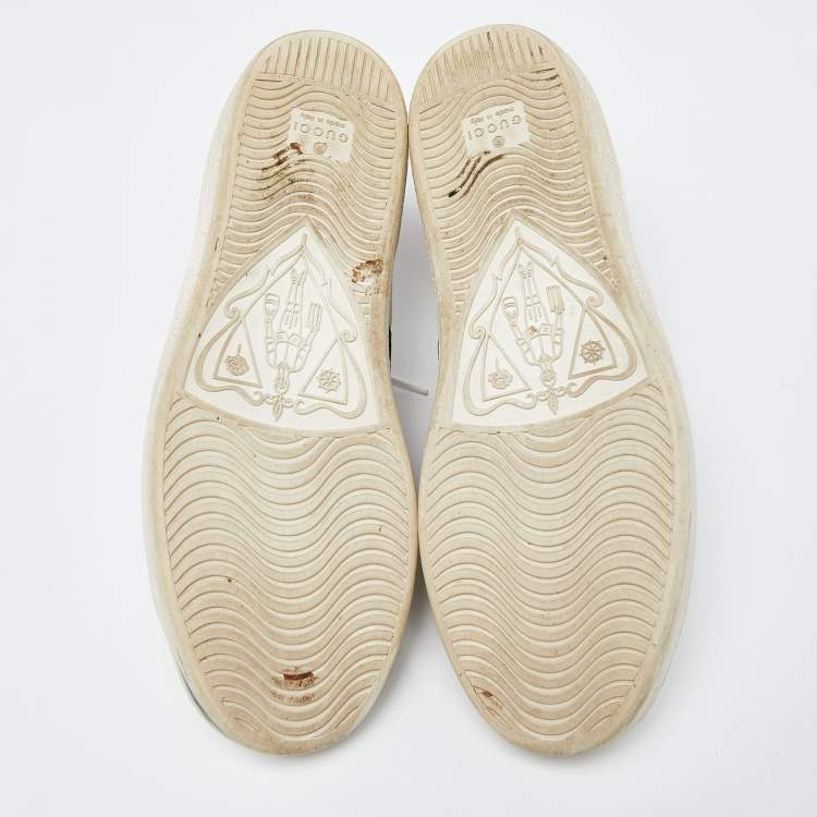 Pre Owned Gucci White Leather Web Detail Bee Embroidered Ace Low Top Sneakers Size 38