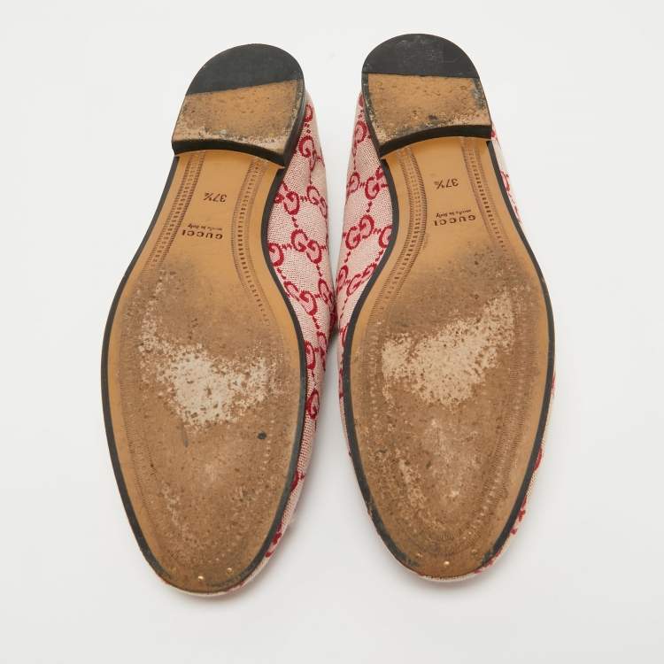 Pre Owned Gucci Pink/Red GG Canvas Jordaan Horsebit Loafers Size 37.5