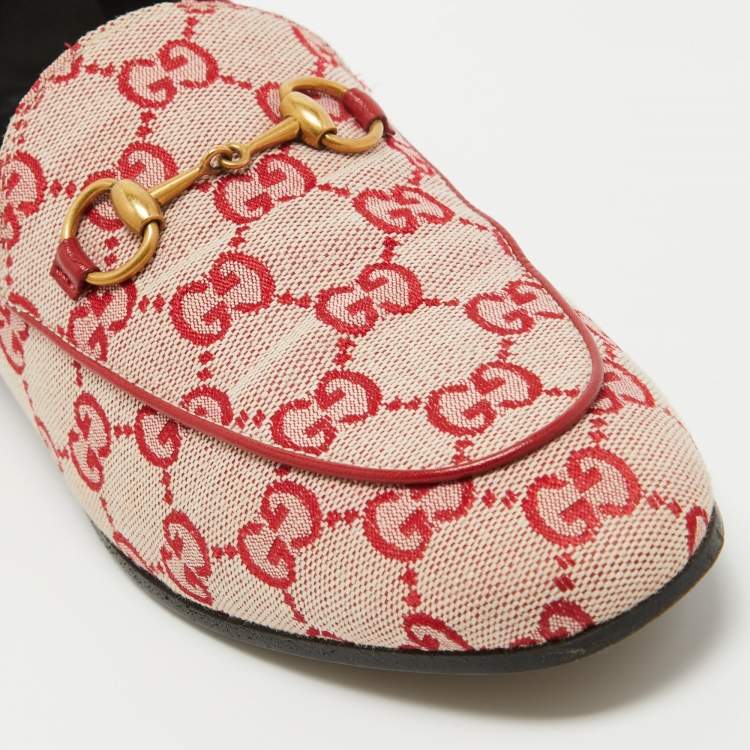 Pre Owned Gucci Pink/Red GG Canvas Jordaan Horsebit Loafers Size 37.5