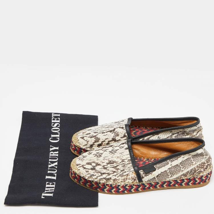 Pre Owned Gucci Beige/Black Leather and Watersnake Leather Slip On Espradrille Flats Size 36