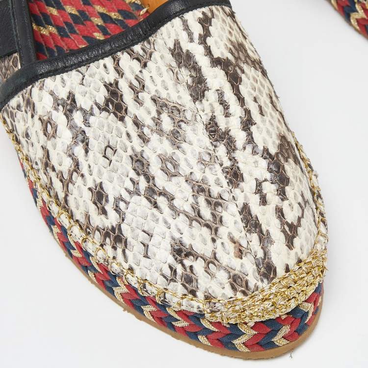 Pre Owned Gucci Beige/Black Leather and Watersnake Leather Slip On Espradrille Flats Size 36