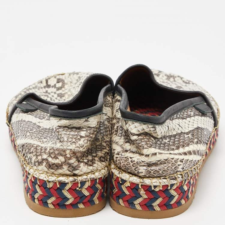 Pre Owned Gucci Beige/Black Leather and Watersnake Leather Slip On Espradrille Flats Size 36