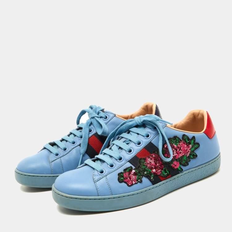 Gucci shoes blue on sale flowers