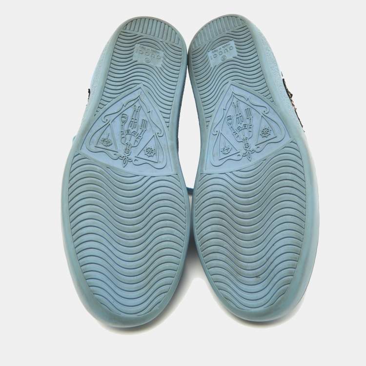 Pre Owned Gucci Blue Leather Flower Sequins Embellished Ace Low Top Sneakers Size 36