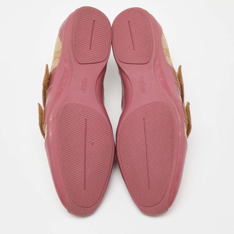 Pre Owned Gucci Beige/Pink GG Canvas and Leather Low Top Sneakers Size 35