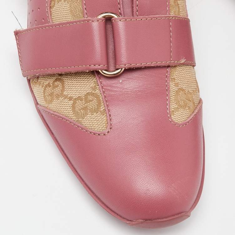 Pre Owned Gucci Beige/Pink GG Canvas and Leather Low Top Sneakers Size 35