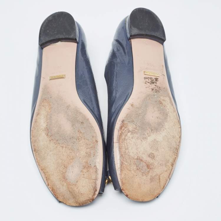 مملوكة مسبقًا Gucci Grey Patent Microguccissima Horsebit Ballet Flats Size 39.5
