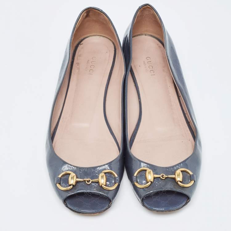 مملوكة مسبقًا Gucci Grey Patent Microguccissima Horsebit Ballet Flats Size 39.5