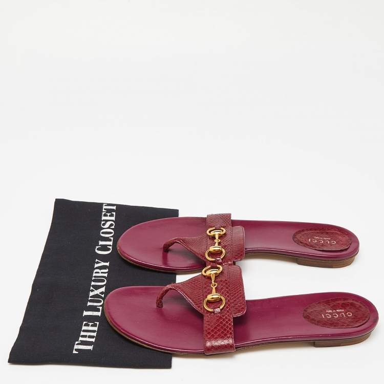 Pre Owned Gucci Pink Watersnake Leather Horsebit Thong Flat Sandals Size 41