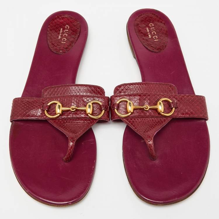Pre Owned Gucci Pink Watersnake Leather Horsebit Thong Flat Sandals Size 41