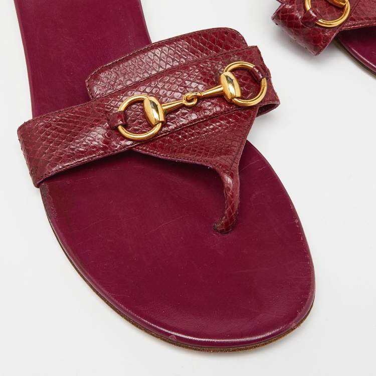 Pre Owned Gucci Pink Watersnake Leather Horsebit Thong Flat Sandals Size 41