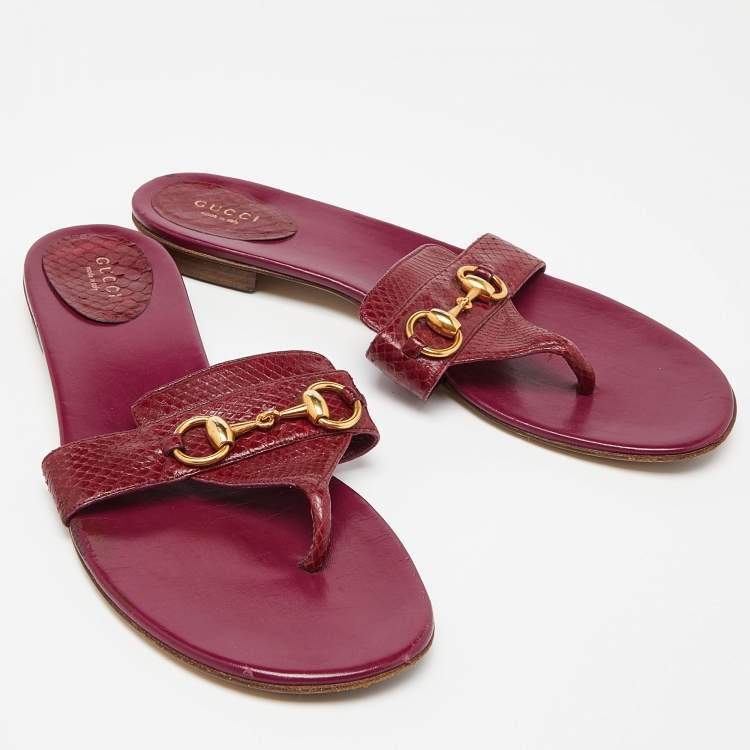 Pre Owned Gucci Pink Watersnake Leather Horsebit Thong Flat Sandals Size 41