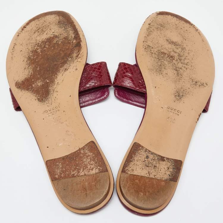 Pre Owned Gucci Pink Watersnake Leather Horsebit Thong Flat Sandals Size 41