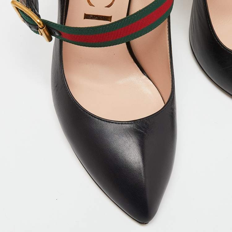 Pre Owned Gucci Black Leather Sylvie Mary Jane Pumps Size 38.5