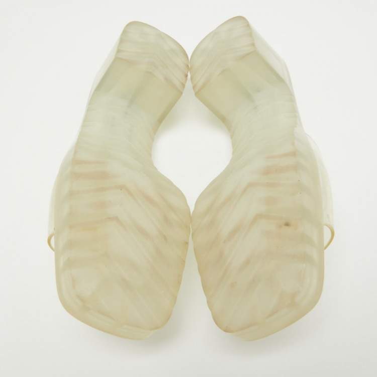 Pre Owned Gucci Transparent PVC Embossed Logo Block Heel Slide Sandals Size 40.5 