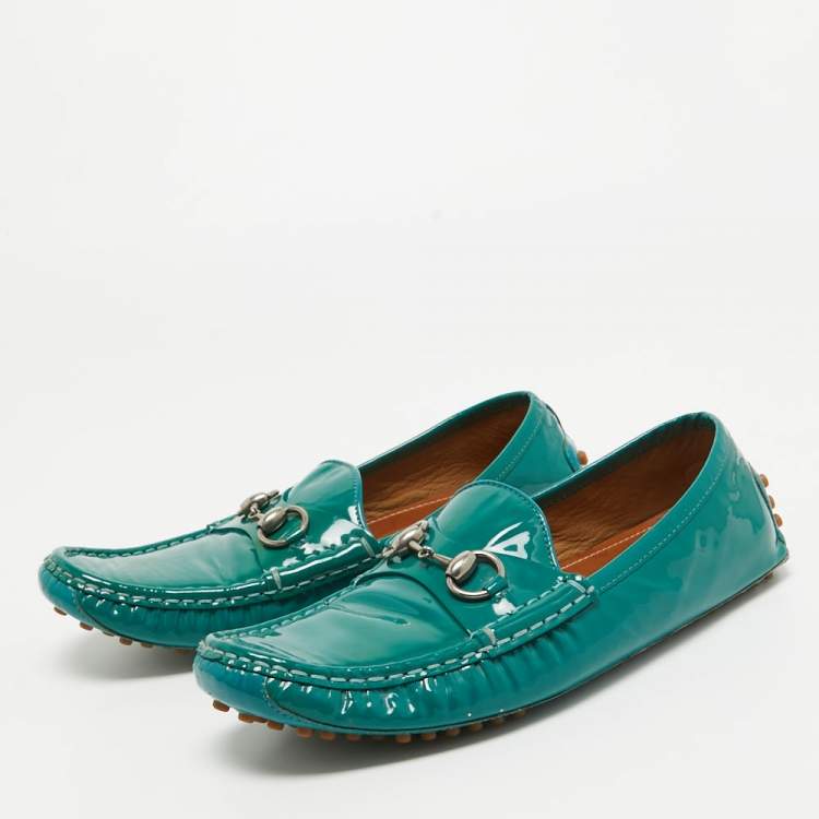 Pre Owned Gucci Green Patent Leather Jordaan Horsebit Slip On Loafers Size 39