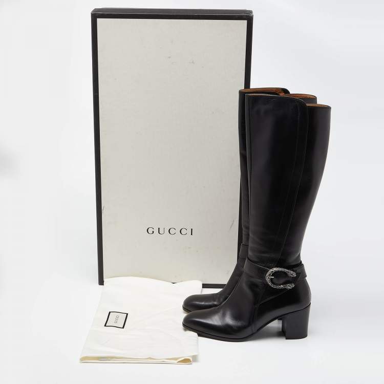 Pre Owned Gucci Black Leather Dionysus Elizabeth Calf Boots Size 38