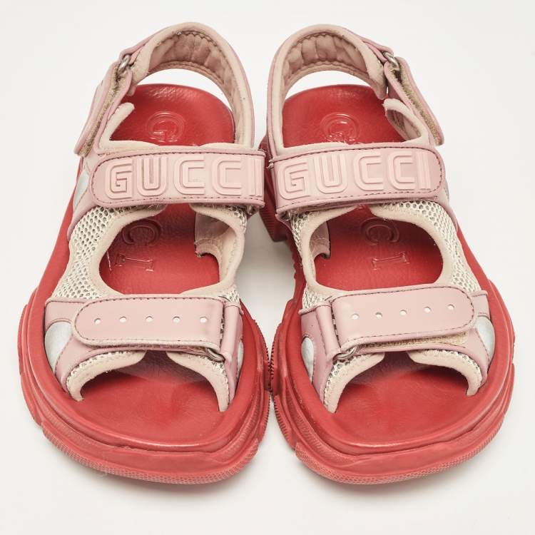 مملوكة مسبقًا Gucci Beige/White Leather and Mesh Sega Velcro Slingback Sandals Size 36