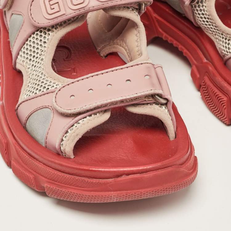 مملوكة مسبقًا Gucci Beige/White Leather and Mesh Sega Velcro Slingback Sandals Size 36