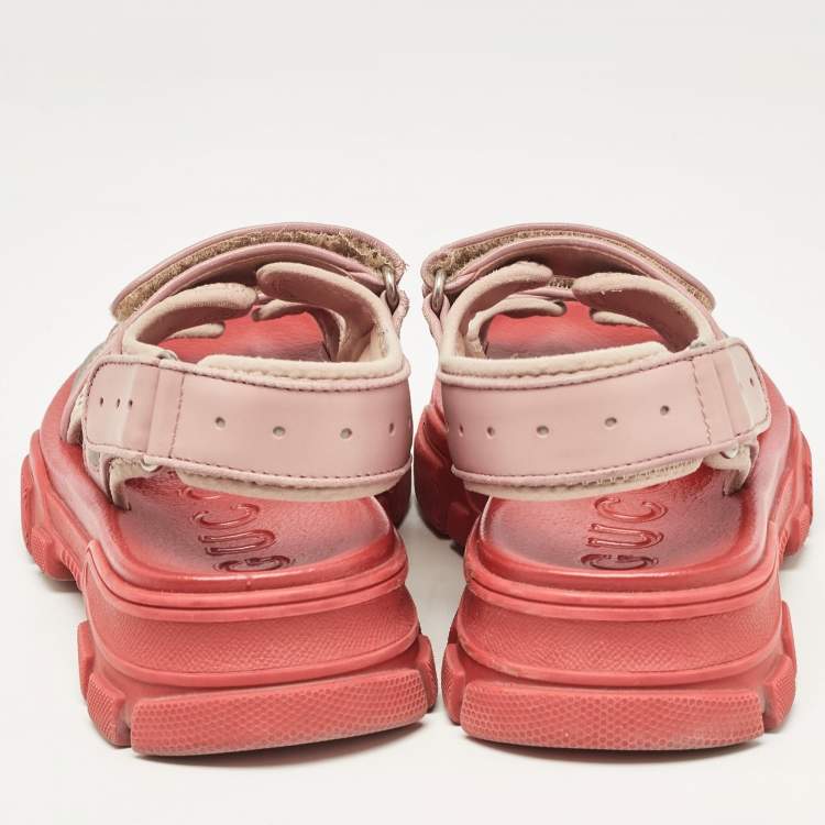 مملوكة مسبقًا Gucci Beige/White Leather and Mesh Sega Velcro Slingback Sandals Size 36