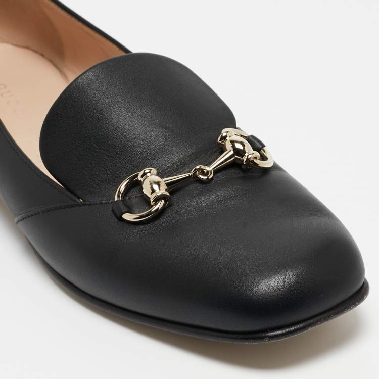 Pre Owned Gucci Black Leather Horsebit Loafers Size 38.5