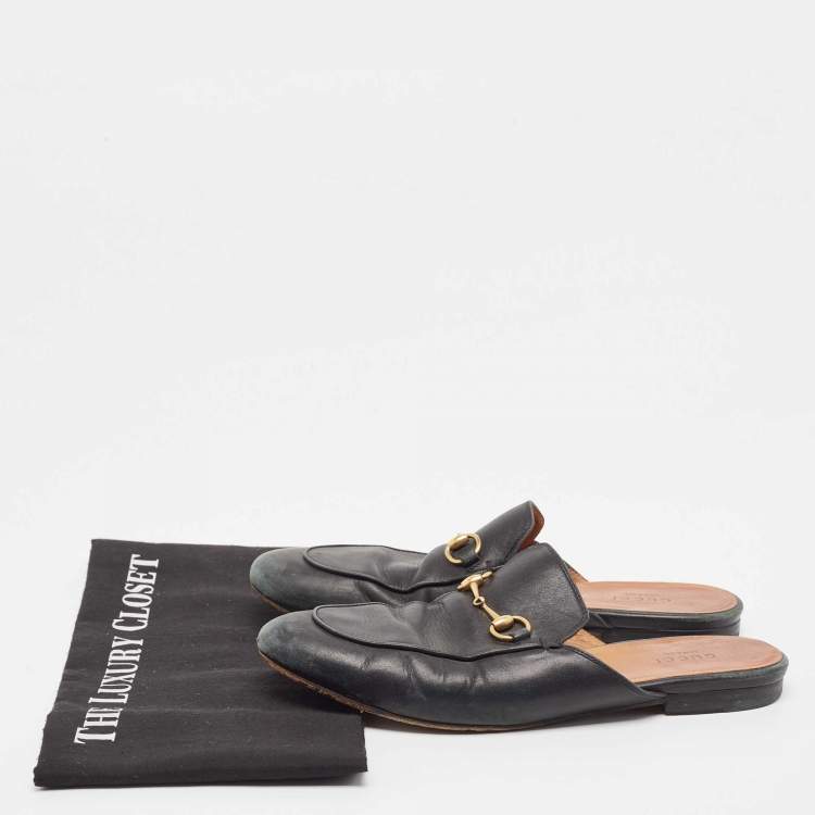 Pre Owned Gucci Black Leather Princetown Mules Size 38.5 a