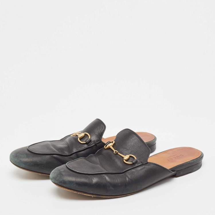 Pre Owned Gucci Black Leather Princetown Mules Size 38.5 a