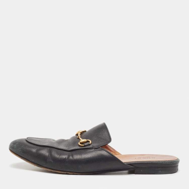 Pre Owned Gucci Black Leather Princetown Mules Size 38.5 a