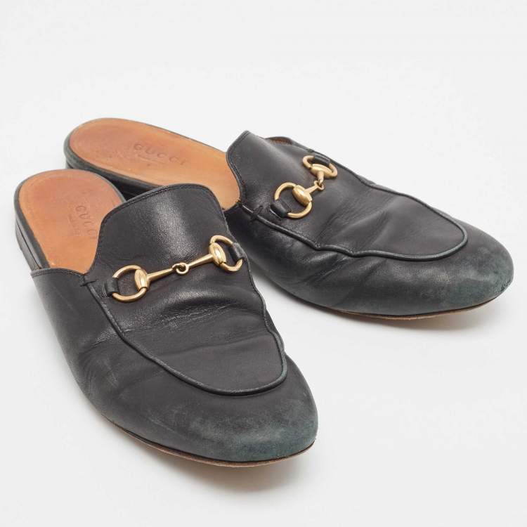 Pre Owned Gucci Black Leather Princetown Mules Size 38.5 a