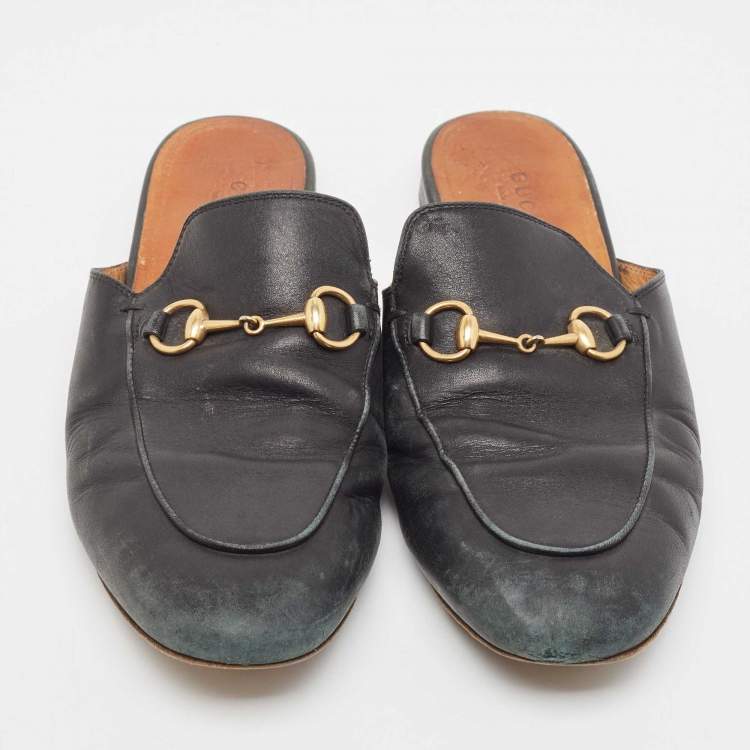 Pre Owned Gucci Black Leather Princetown Mules Size 38.5 a