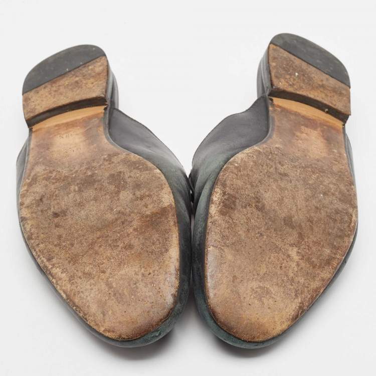 Pre Owned Gucci Black Leather Princetown Mules Size 38.5 a