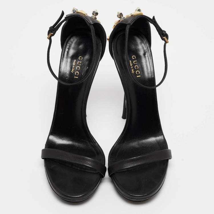 Pre Owned Gucci Black Leather Studded Ankle Strap Sandals Size 38