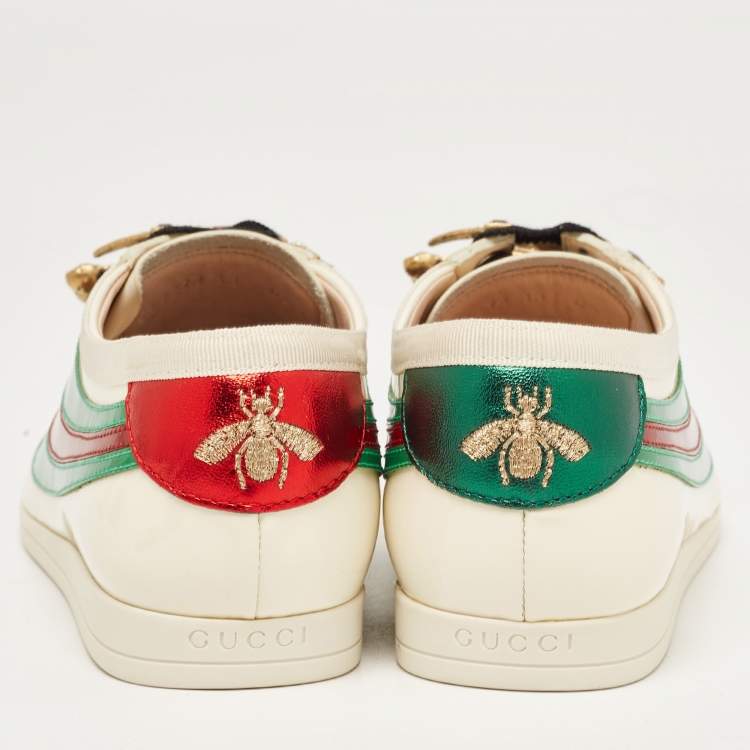 Pre Owned Gucci Tricolor Patent Falacer Crystal Embellished Low Top  Sneakers Size 38