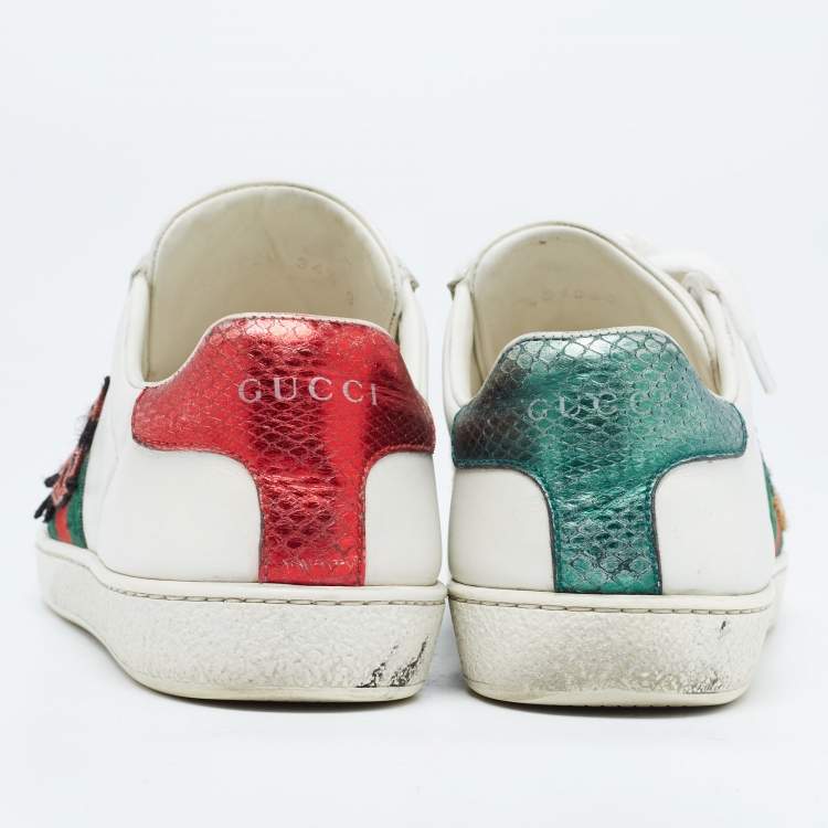 Pre Owned Gucci White Leather Web Ace Sneakers Size 34.5