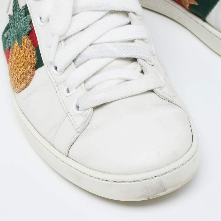 Pre Owned Gucci White Leather Web Ace Sneakers Size 34.5