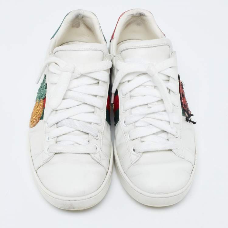 Pre Owned Gucci White Leather Web Ace Sneakers Size 34.5