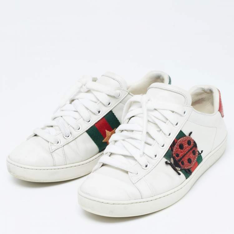 Pre Owned Gucci White Leather Web Ace Sneakers Size 34.5