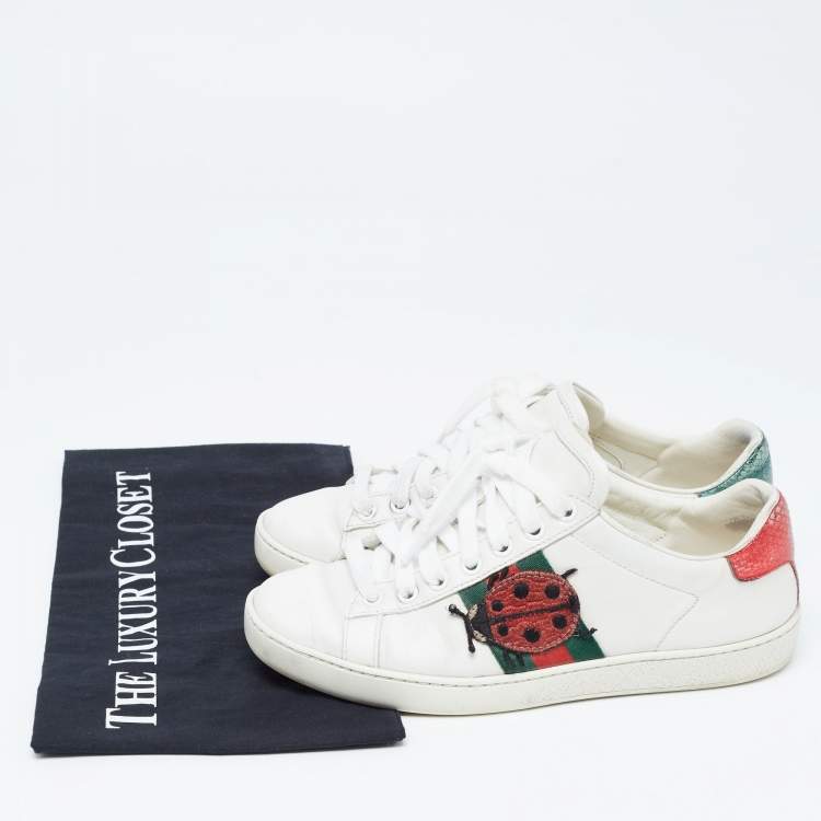 Pre Owned Gucci White Leather Web Ace Sneakers Size 34.5