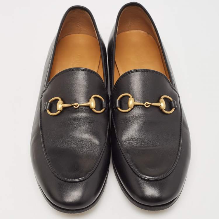 Pre Owned Gucci Black Leather Jordaan Loafers Size 36
