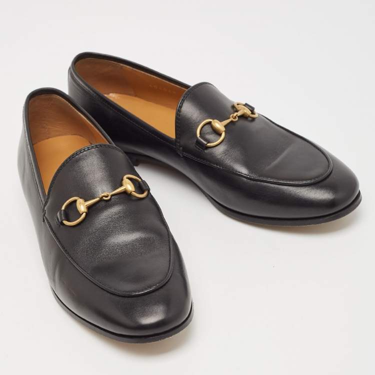Pre Owned Gucci Black Leather Jordaan Loafers Size 36