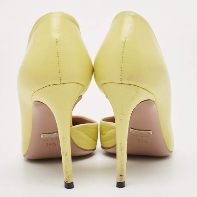 Pre Owned Gucci Yellow Leather Studded D'orsay Pointed Toe Pumps Size 36.5
