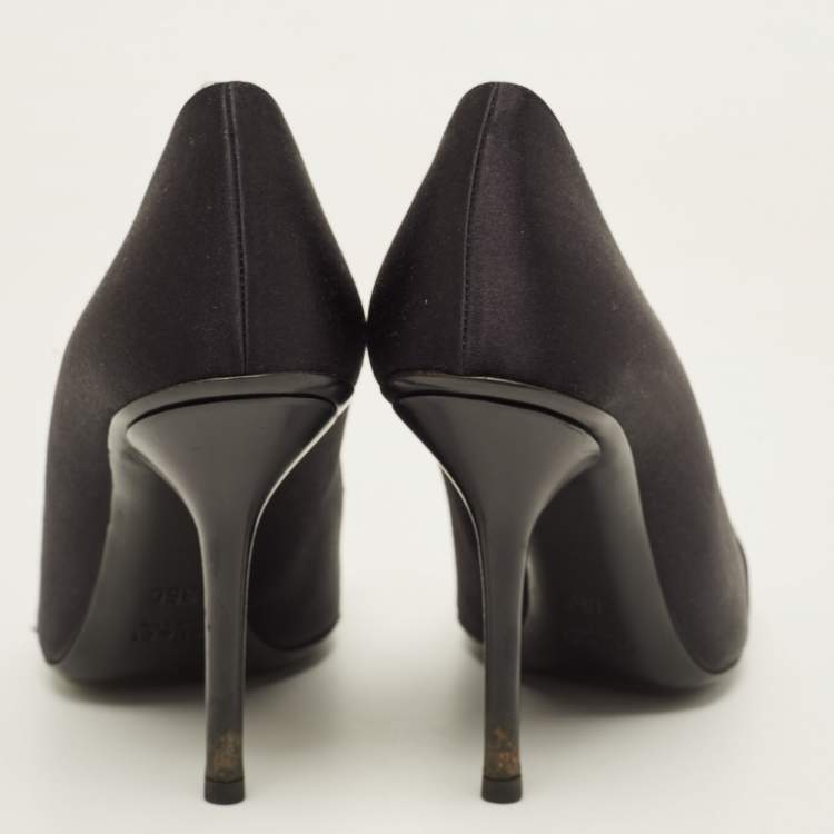 Pre Owned Gucci Black Satin Hollywood Peep Toe Pumps Size 36