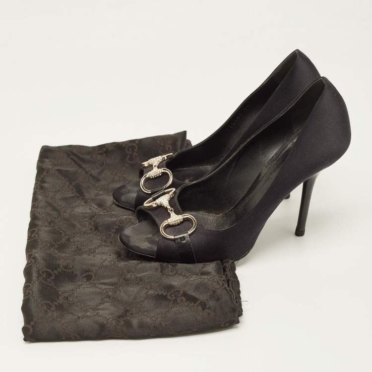 Pre Owned Gucci Black Satin Hollywood Peep Toe Pumps Size 36