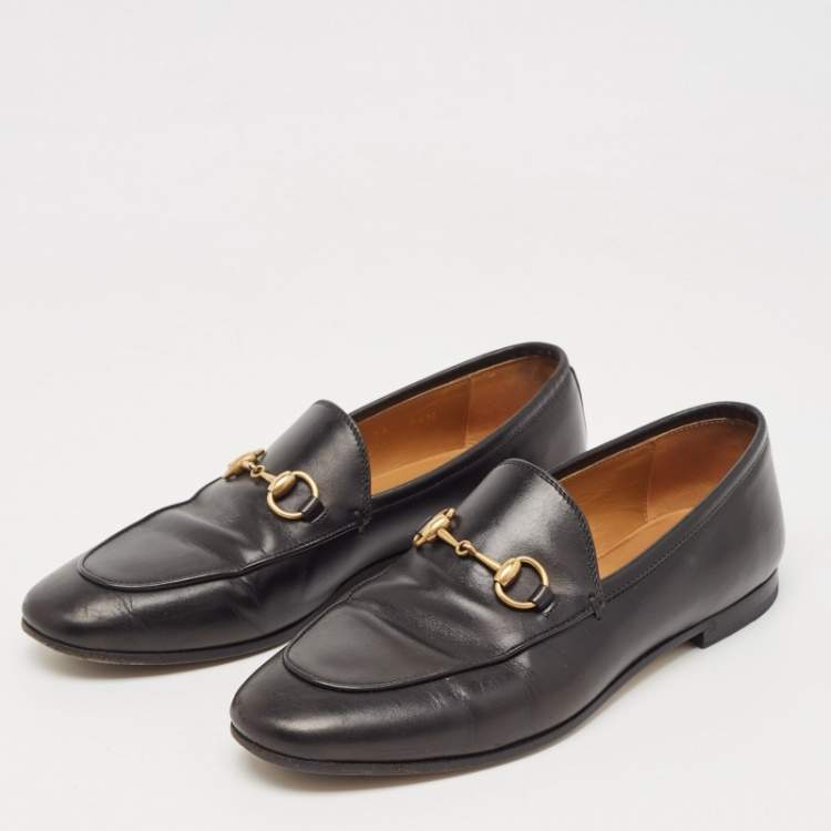 Pre Owned Gucci Black Leather Jordaan Slip On Loafers Size 36