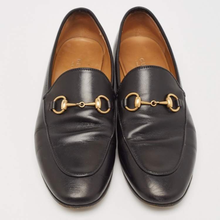 Pre Owned Gucci Black Leather Jordaan Slip On Loafers Size 36